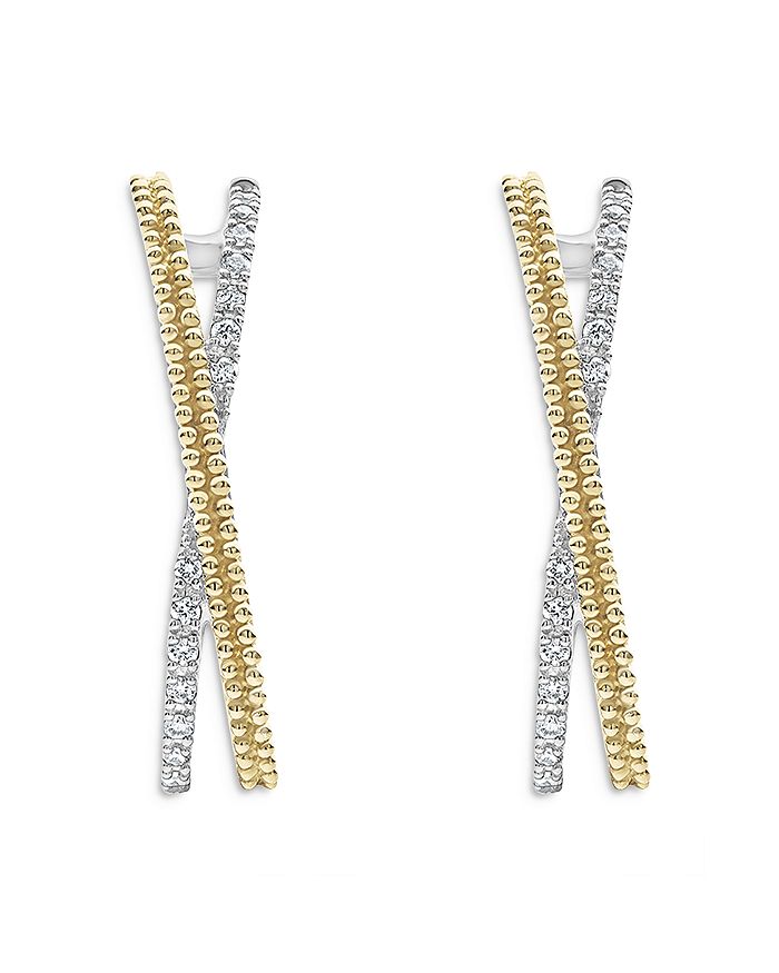 Shop Lagos Sterling Silver & 18k Yellow Gold Caviar Lux Diamond Hoop Earrings