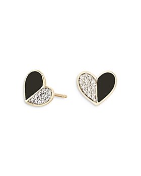 Adina Reyter - 14K Yellow Gold Diamond & Black Ceramic Heart Stud Earrings 