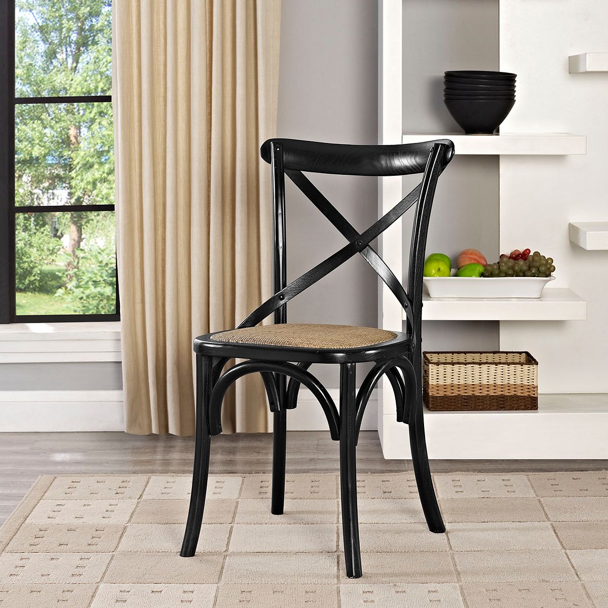Photo 1 of ***DAMAGED - CRACKED - SEE PICTURES***
Modway Gear Rustic Modern Farmhouse Elm Wood Rattan Dining Chair in Black, 19.5"D x 21"W x 34.5"H