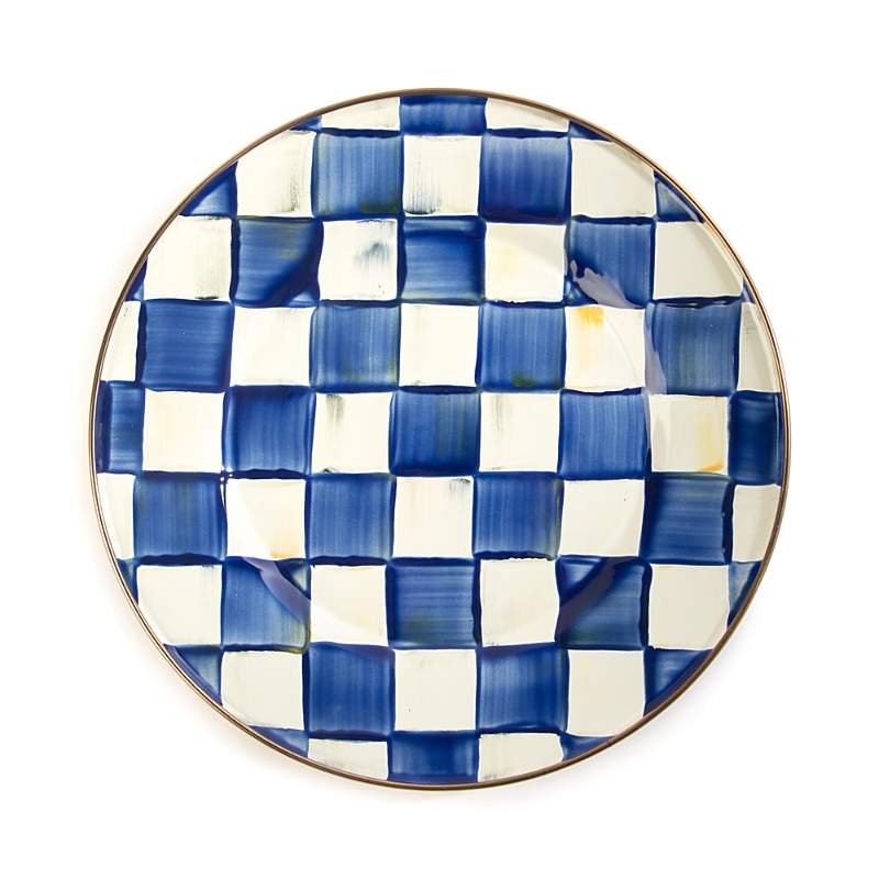 Mackenzie-childs Royal Check Dinner Plate In Blue/white