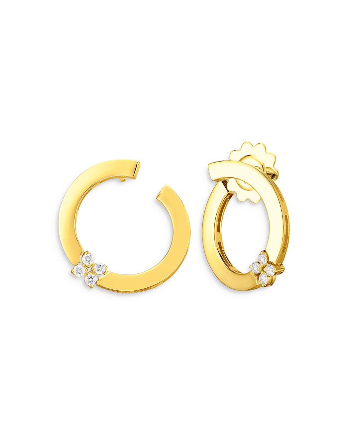 Shop Roberto Coin 18k Yellow Gold Love In Verona Diamond Front-to-back Circle Earrings