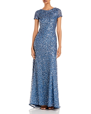 adrianna papell sequined cap sleeve gown