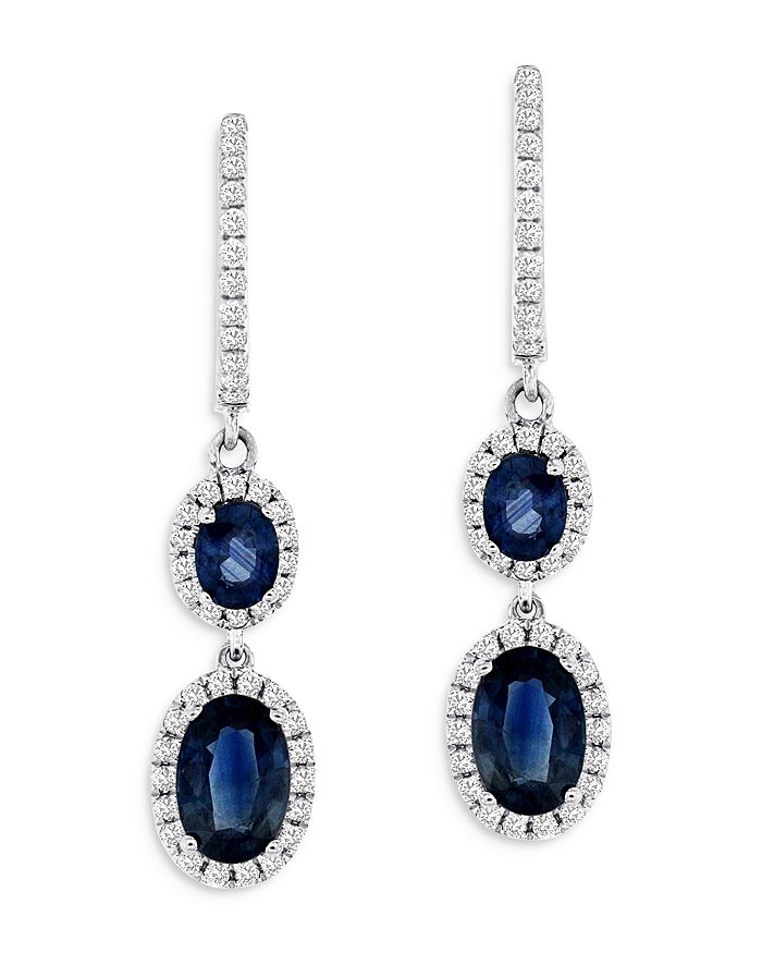 Bloomingdale's - Blue Sapphire & Diamond Drop Earrings in 14K White Gold - 100% Exclusive