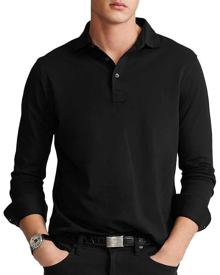 Polo Ralph Lauren Custom Slim Fit Long Sleeve Mesh Polo Shirt In Polo Black