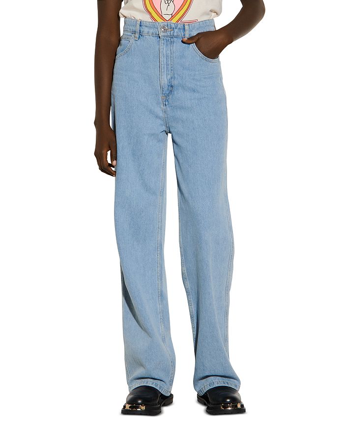 Sandro Jordy Wide Leg Jeans in Blue Jeans | Bloomingdale's