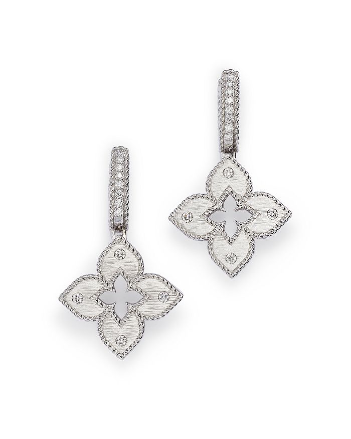 18K White Gold Diamond Venetian Princess Drop Earrings