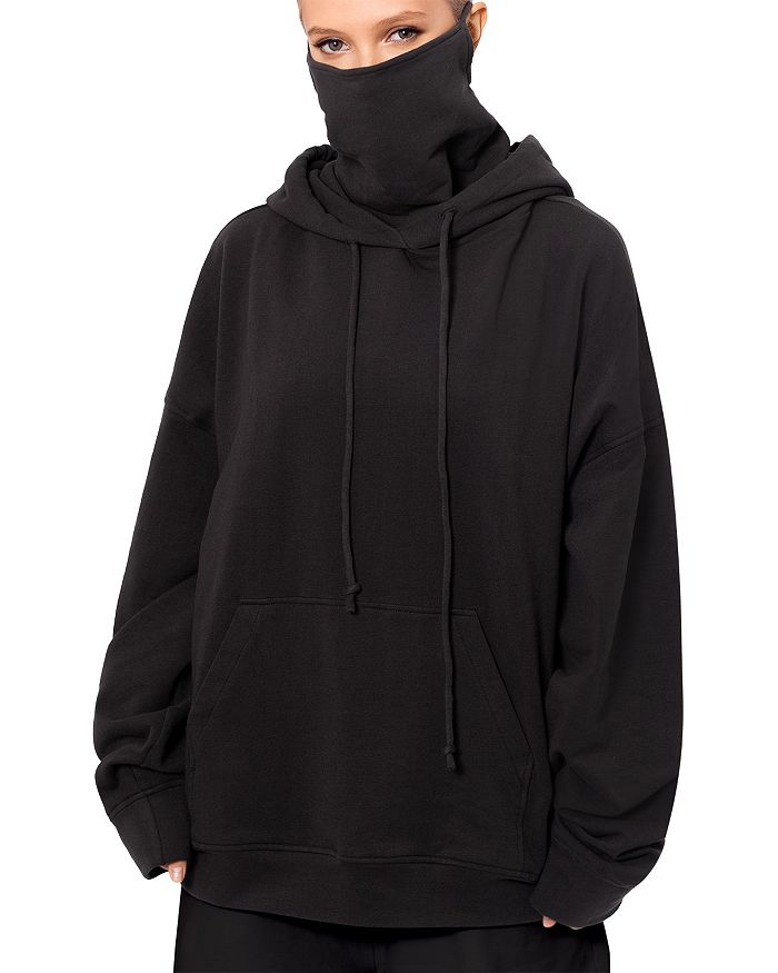 This travel hoodie has a built-in face mask 