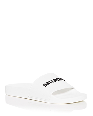 Balenciaga Women's Logo Slide Sandals In Blanc/noir