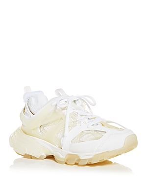 Balenciaga Track Clear Sole Sneakers In Mix Of Materials In Bianco/beige