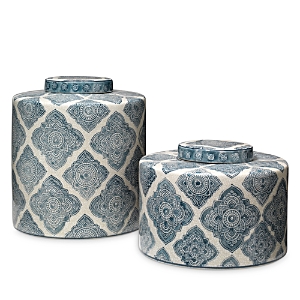 Jamie Young Oran Canisters In Blue And White Ceramic, Set Of 2 In Blue