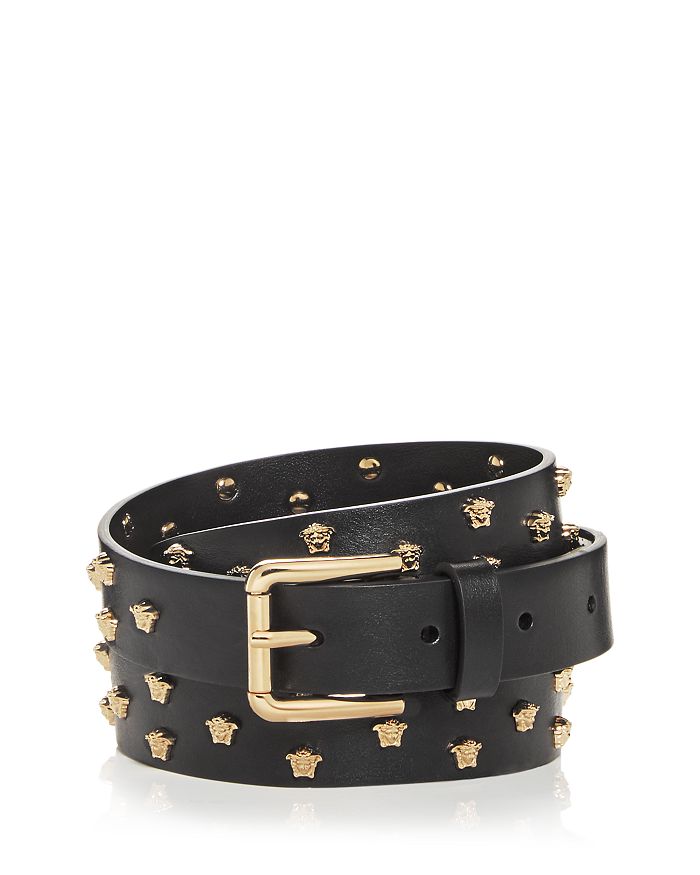 Leather Collar With Medusa Studs - Small Versace