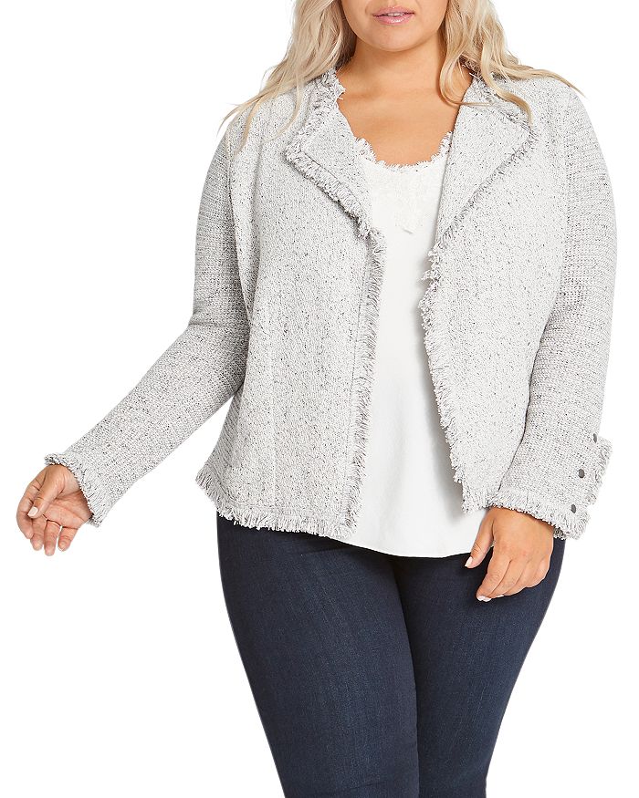 Shop Nic And Zoe Nic+zoe Fringe Mix Knit Jacket In Sugar Cookie