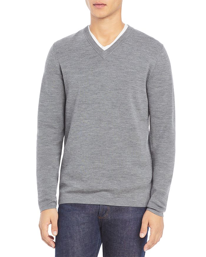 Theory Arnaud Erhart Wool V Neck Sweater In Gray Multi