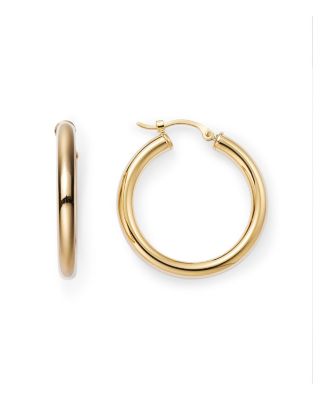 14K Yellow Gold Tube Hoop Earrings 