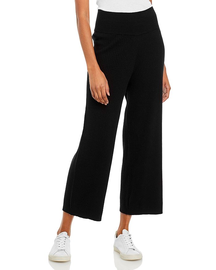 Off White Brushed High Waist Wide Leg Knit Pants