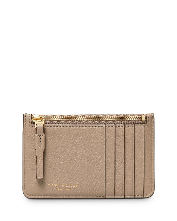 Tory Burch Perry Zip-top Card Case In Gray Heron/gold