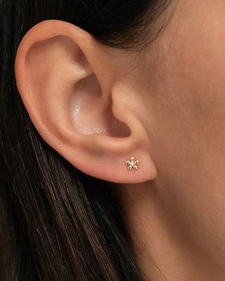 14K Yellow Gold Tiny Diamond Flower Stud Earrings