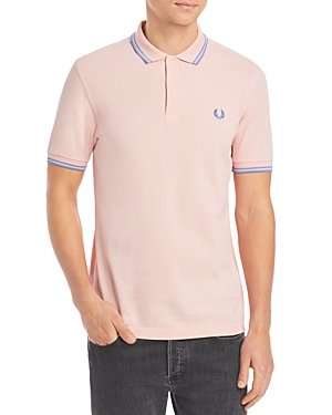Fred Perry Twin Tipped Slim Fit Polo In Silver/pink/snow