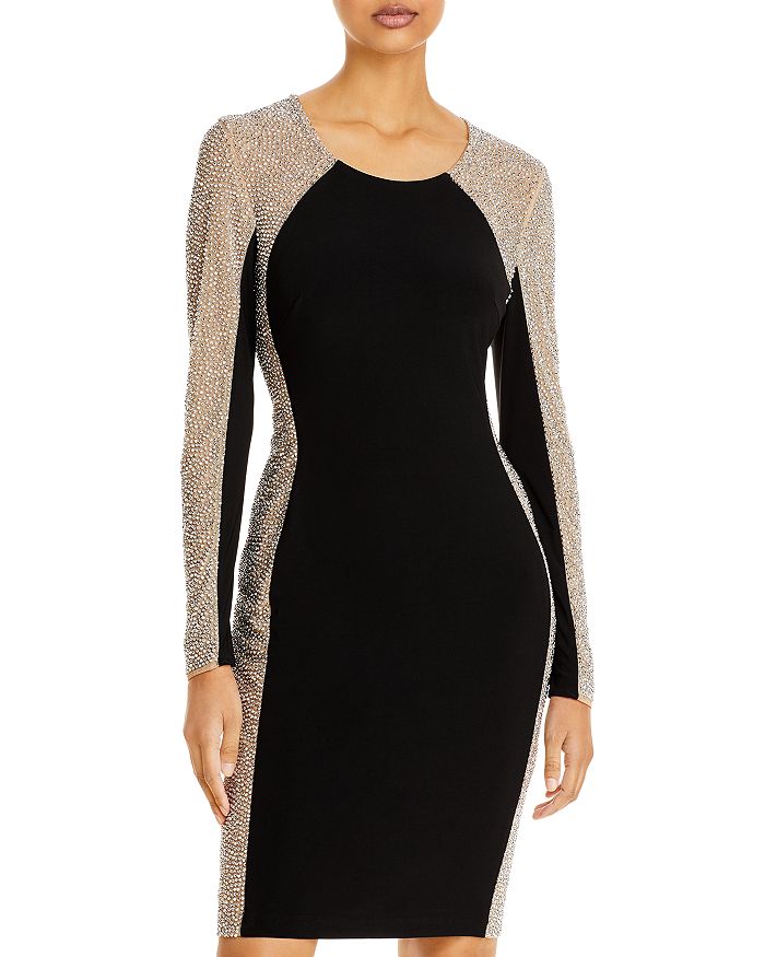 Spanx Faux Leather Sheath Dress With Sheer Long Sleeves In Luxe