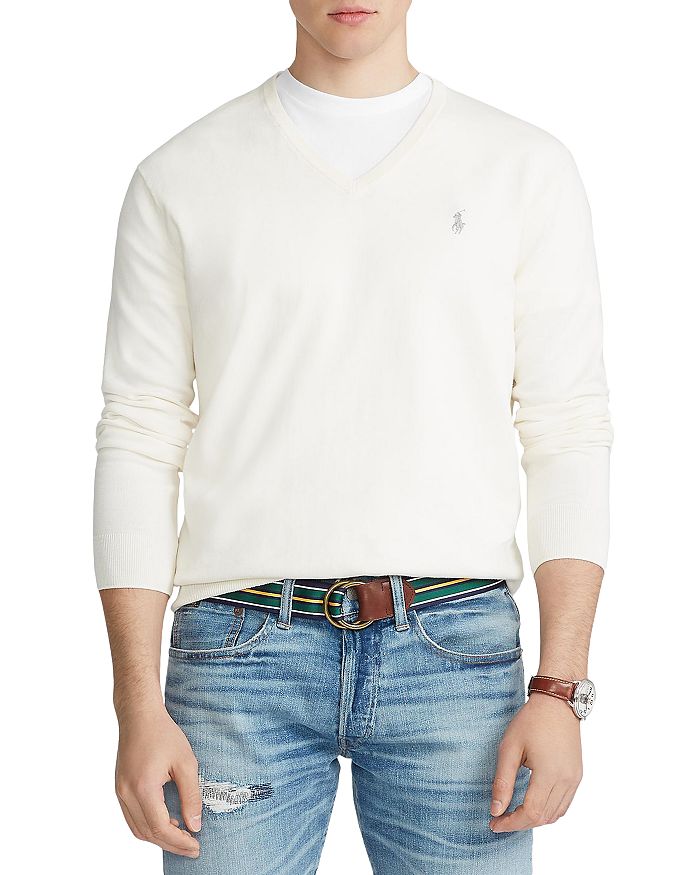 Polo Ralph Lauren Cotton V-neck Sweater In Chic Cream