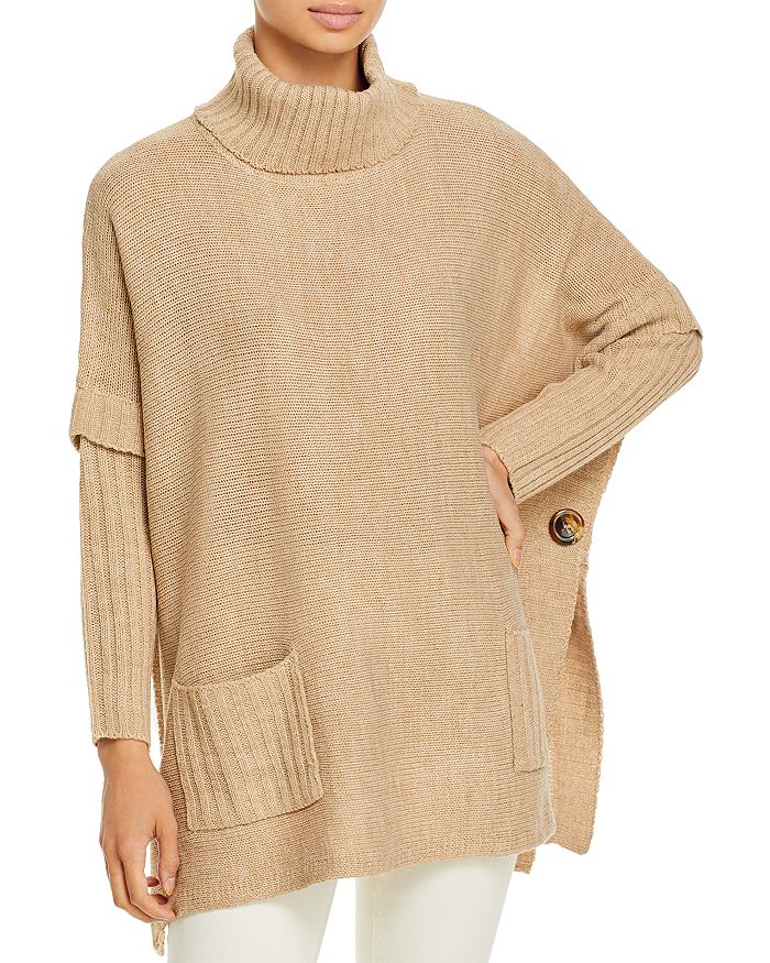 Alison Andrews Turtleneck Poncho Jumper In Oatmeal Heather