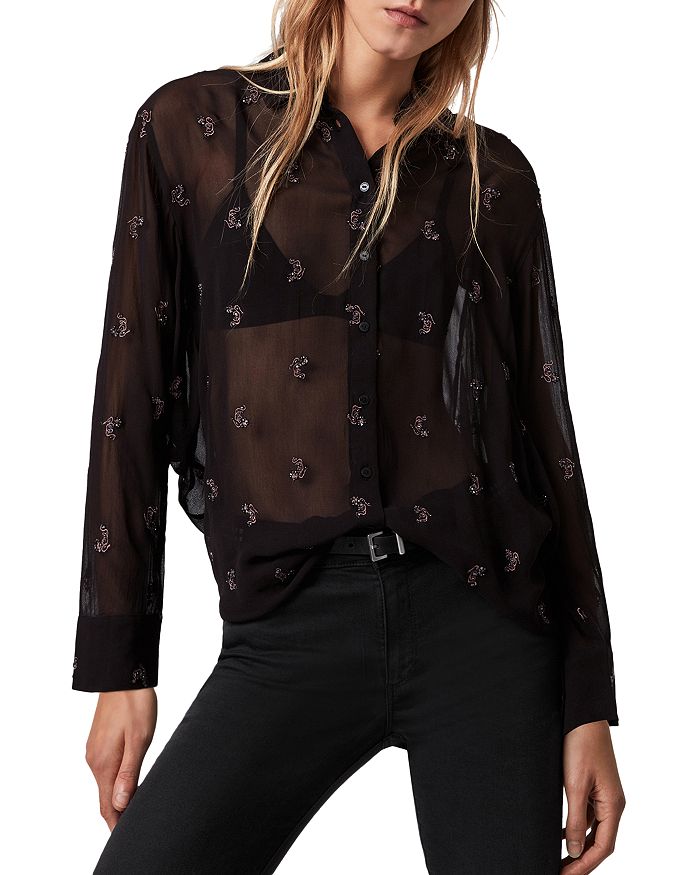 ALLSAINTS Marianna Snake Embroidered Blouse | Bloomingdale's