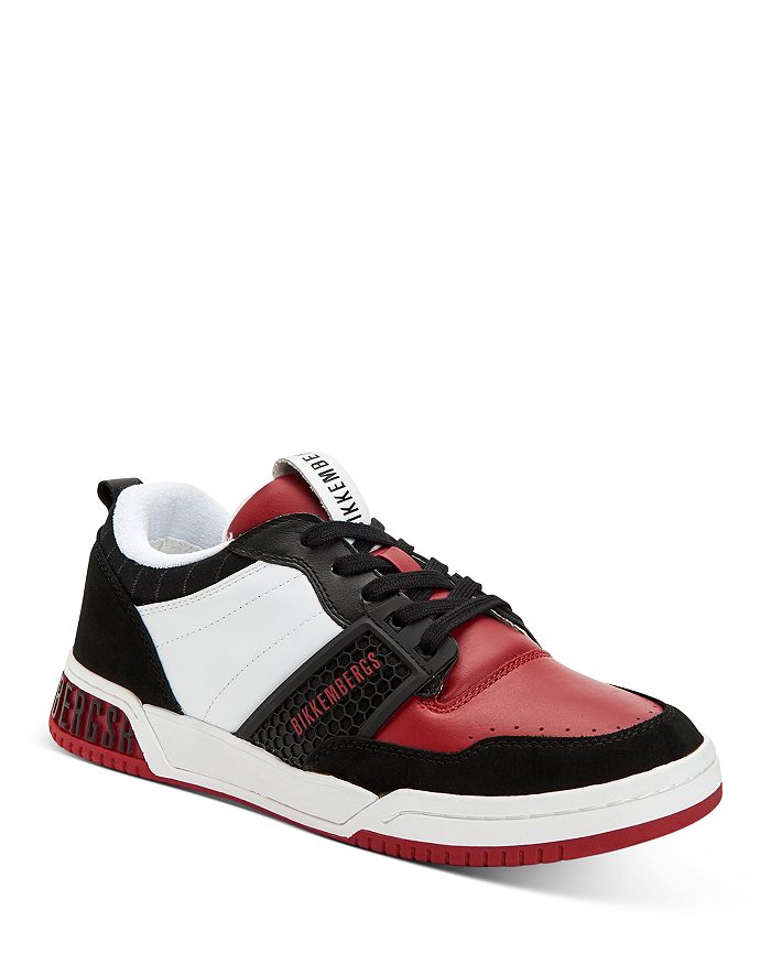 Bikkembergs Men's Scoby Lace Up Low Top Sneakers In White/black/red