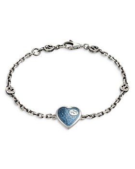 Gucci - Sterling Silver & Blue Enamel Heart Chain Bracelet