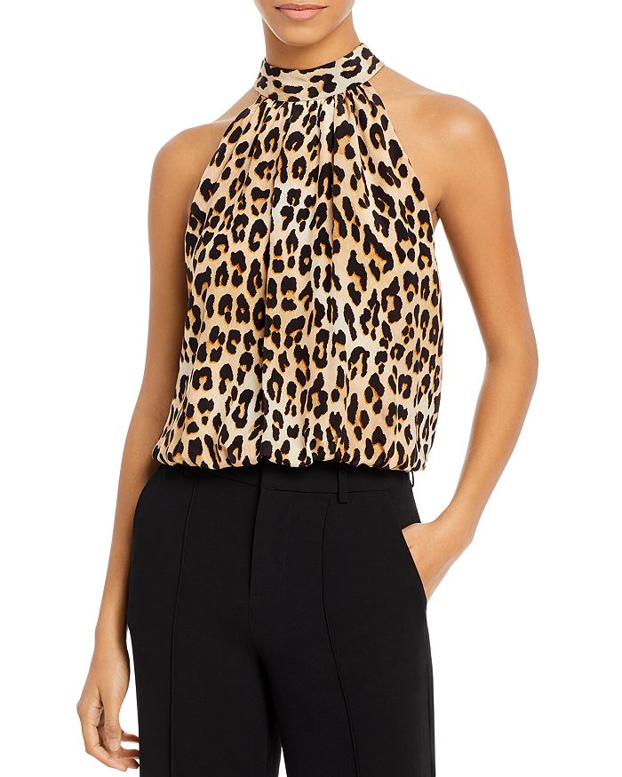 Shop Alice And Olivia Maris Printed Halter Top In Spotted Leopard Multi