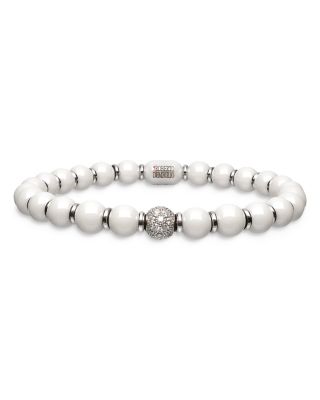 18K White Gold & Ceramic Stretch Bracelet with Diamonds