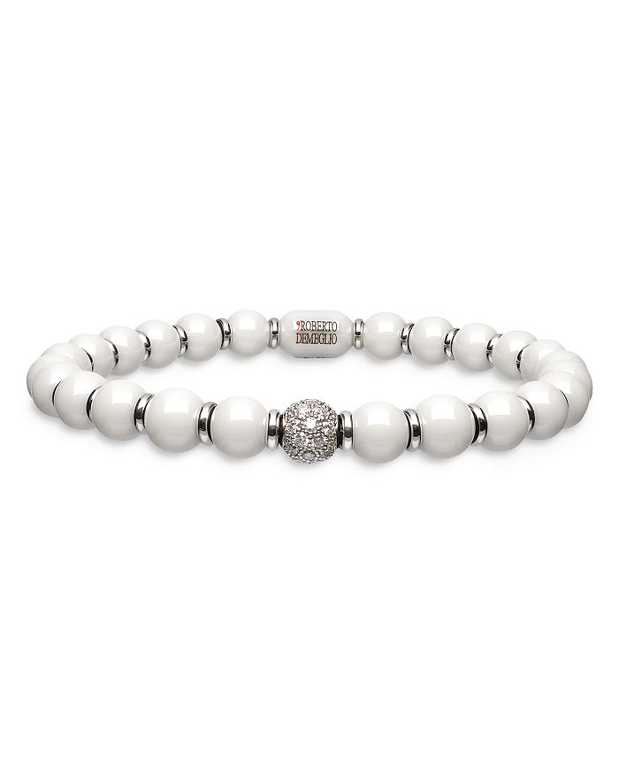 Roberto Demeglio 18k White Gold & Ceramic Stretch Bracelet With Diamonds In Black/white