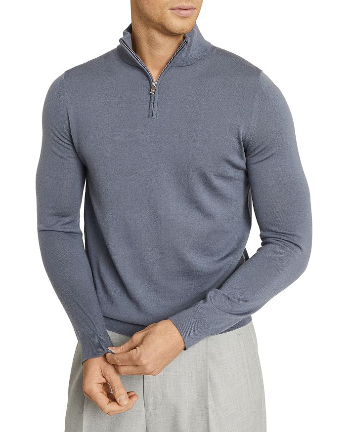 Reiss Blackhall Long Sleeve Merino Funnel Neck Half Zip Sweater In Airforce Blue