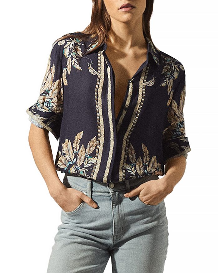REISS Tiff Feather Print Button Down Blouse | Bloomingdale's