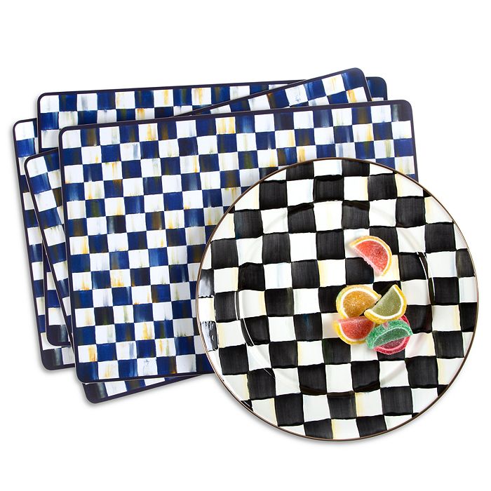 Shop Mackenzie-childs Royal Check Cork Back Placemats, Set Of 4 In Blue