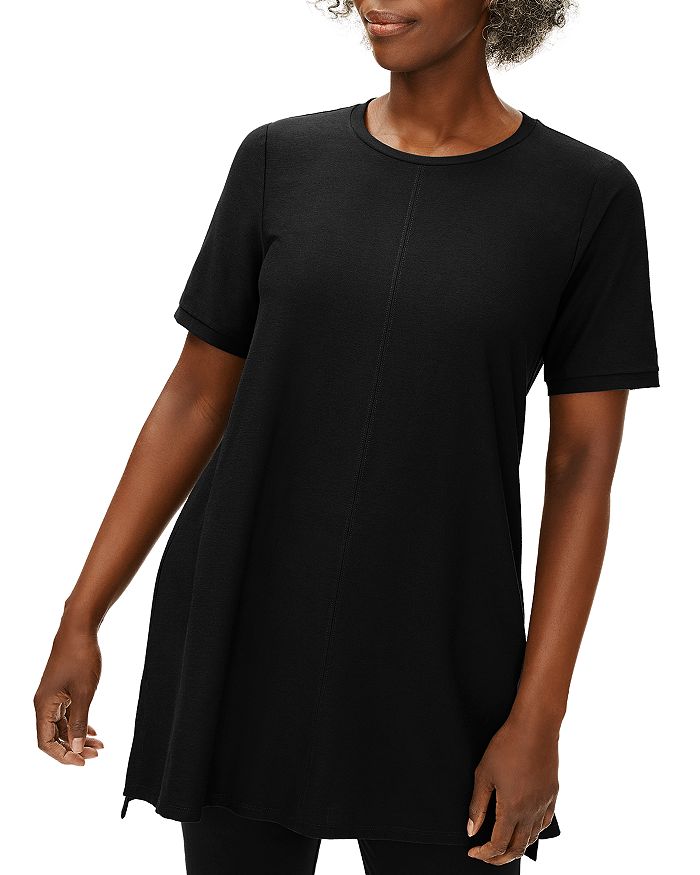 Eileen Fisher Stretch Crepe Crewneck Tunic In Black
