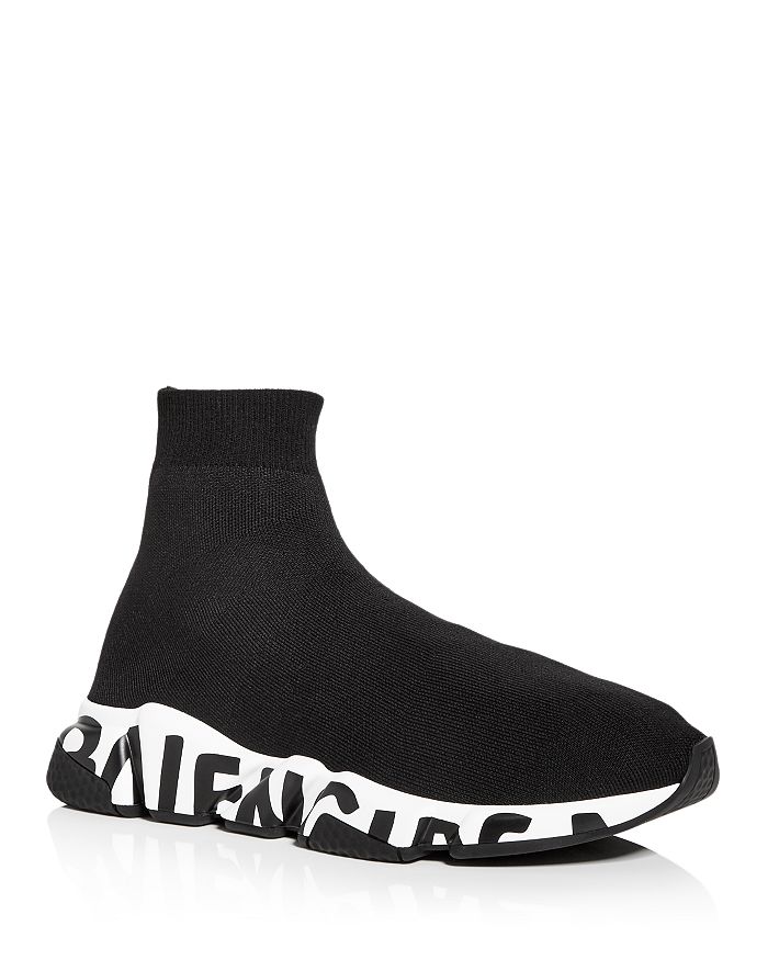 BALENCIAGA MEN'S SPEED GRAFFITI KNIT HIGH TOP SNEAKERS,645334W2DB7