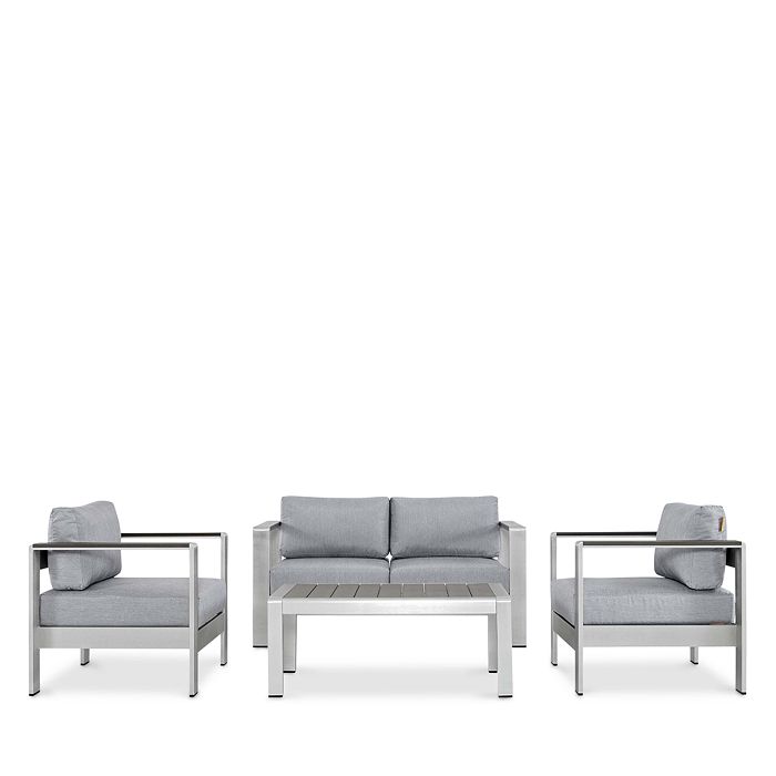 Modway Shore 4 Piece Outdoor Patio Set In Silver Gray