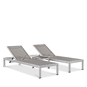 Modway Shore 3 Piece Outdoor Patio Mesh Chaise Set In Silver Gray