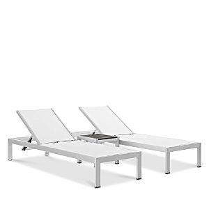 Shop Modway Shore 3 Piece Outdoor Patio Mesh Chaise Set In Silver White