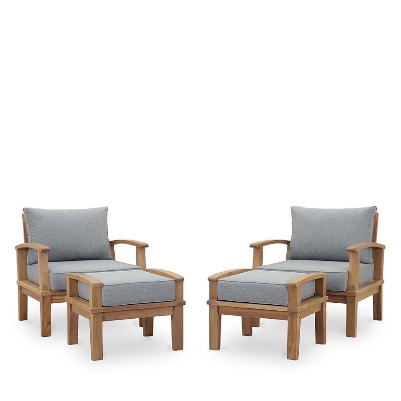 Modway Marina 4 Piece Outdoor Patio Teak Armchair and Ottoman Set