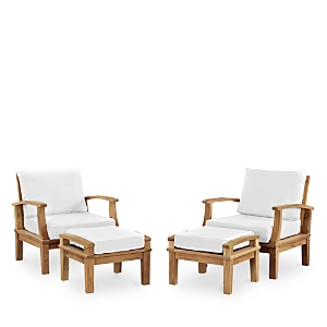Modway Marina 4 Piece Outdoor Patio Teak Armchair And Ottoman Set In Natural White