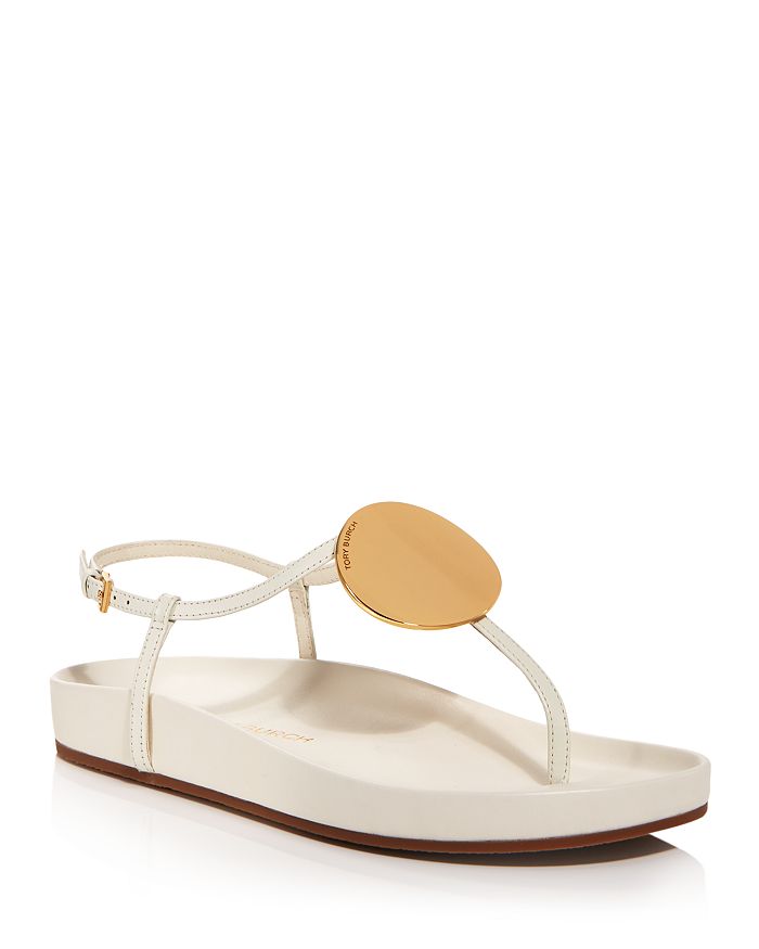 Tory Burch Women's Patos Gold Tone Medallion Leather Thong Sandals |  Bloomingdale's