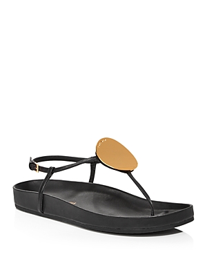 Tory Burch Women's Patos Gold Tone Medallion Leather Thong Sandals