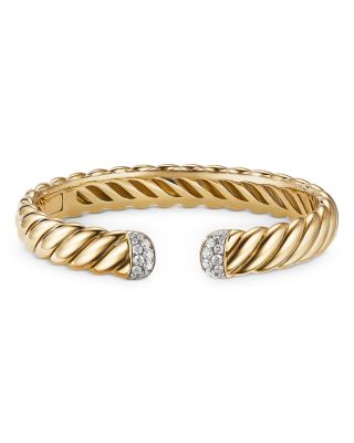 David Yurman - Sculpted Cable Cuff Bracelet in 18K Yellow Gold with Diamonds, 10mm