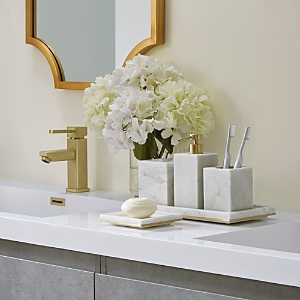 Shop Sferra Pietra Marble Toothbrush Holder In White/gold