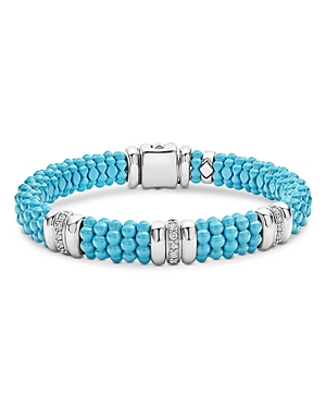 Shop Lagos Blue Caviar & Diamond Sterling Silver Bracelet, 8 In Blue/silver