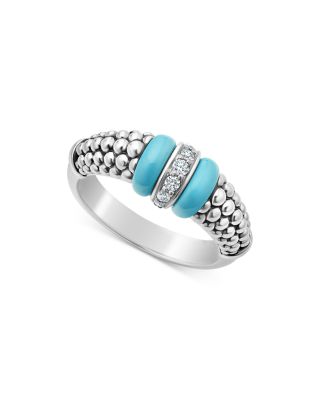 Blue Caviar & Diamond Sterling Silver Tapered Ring 