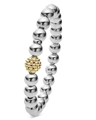 Sterling Silver & 18K Yellow Gold Signature Caviar Stretch Bracelet, 6"