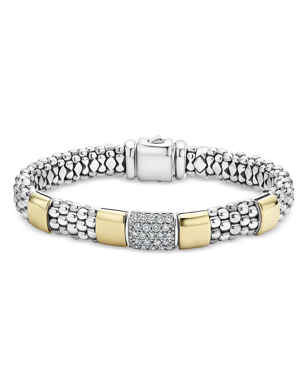 Lagos Sterling Silver & 18K Gold High Bar Diamond Bracelet, 6 - Exclusive