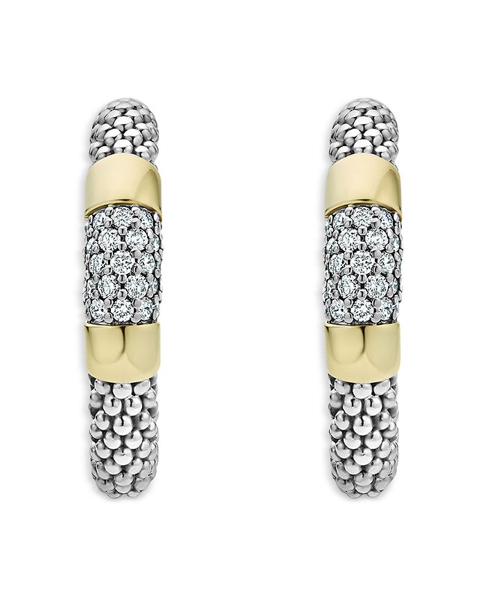 Shop Lagos Sterling Silver & 18k Gold High Bar Diamond Huggie Hoop Earrings In Silver/gold